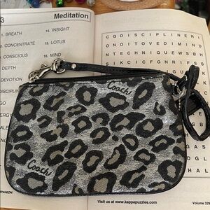 Coach Leopard Print Wristlet black Silver coin purse